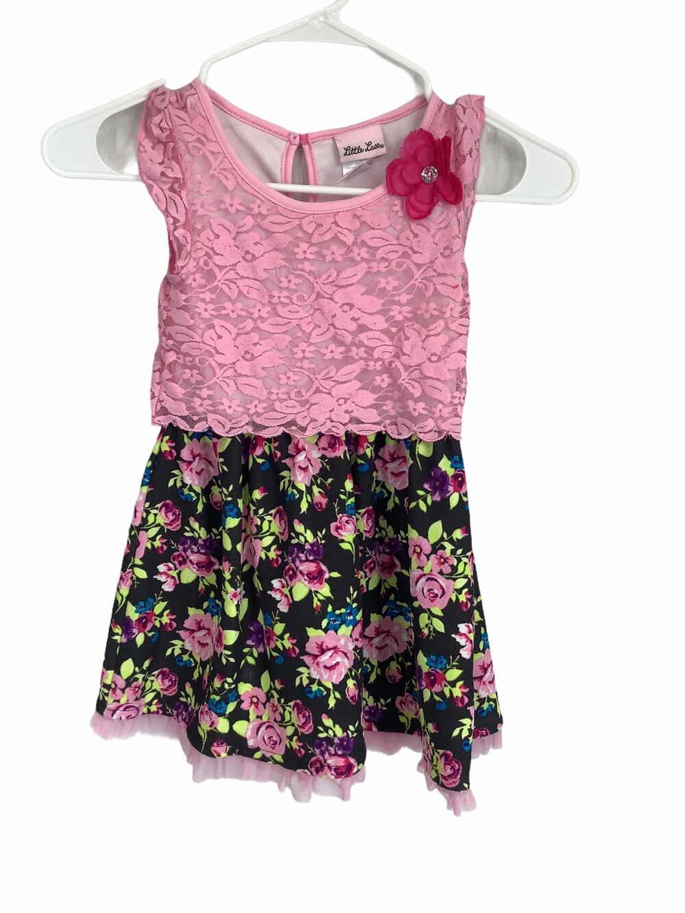 Little Lass Pink Lace Floral A-Line Mini Dress 5